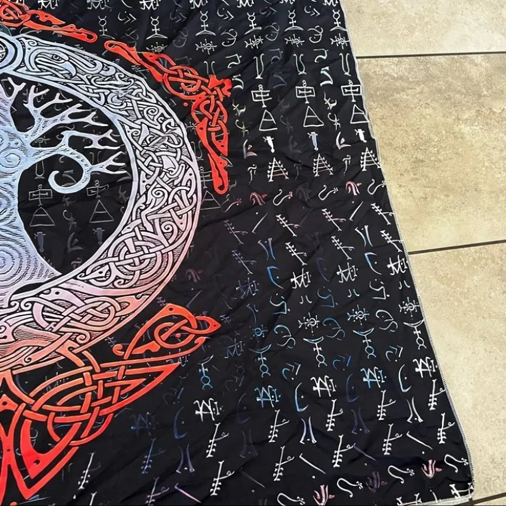 Black White and Red Nordic Norse Mythology Ruins Large Tapestry